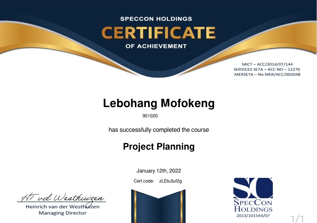 Project Planning Certificate